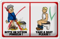 Blechschild Hinweis 30X20 Cm Bitte Im Sitzen Pinkeln Metall Deko Schild Tin Sign