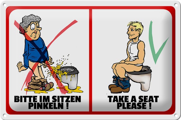 Blechschild Hinweis 30X20 Cm Bitte Im Sitzen Pinkeln Metall Deko Schild Tin Sign-image
