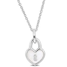 Amour Sterling Silver White Enamel Heart Lock Charm 16" Necklace