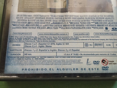 El Señor de Los Anillos El Retorno del Rey Version Extendida 4 x DVD Region 2 Am - Imagen 3 de 5