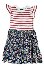 Polo Ralph Lauren Girls Striped Floral Cotton-Blend Dress 6X MISSING self-sash