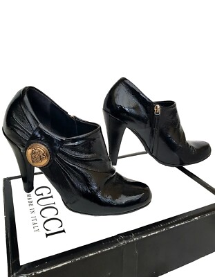 Gucci Damen Lack / Leder Stiefeletten Gr. Eur36,5 UK 3,5 Schwarz Hysteria 
