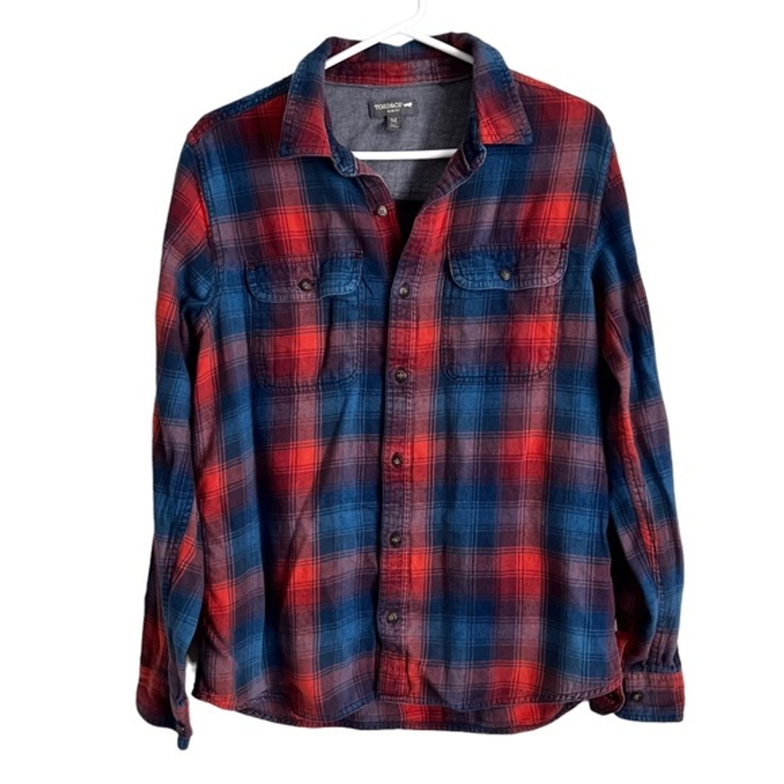 Toad & Co Men’s Flannel Button Down Shirt Plaid Red Blue Casual Medium