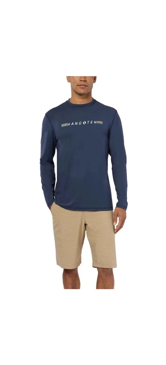 Men's Hang Ten Long Sleeve Sun Tee Shirt Dark Blue Size Medium B3