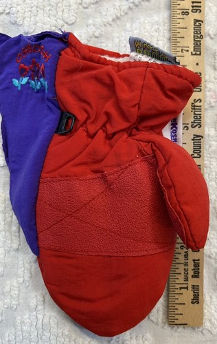 Vtg Girl OshKosh Sz 2-4 Mittens Red Floral Waterproof Dri Hand Hook/loop Closure - Picture 8 of 8