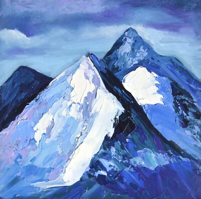 Nepal Oil Painting Original Mountain Everest View  Landscape Snowy Peaks Artwork