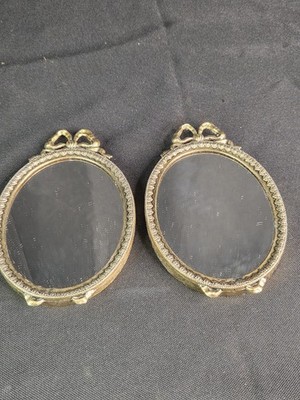 Vintage Ornate Frame Mirror Lot 2 Metal Brass Oval Picture Made in Italy 3.5''x6''