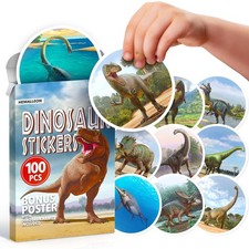 Realistic Dinosaur Stickers for Kids - 100 pcs Pack with Dino Names Poster - ...