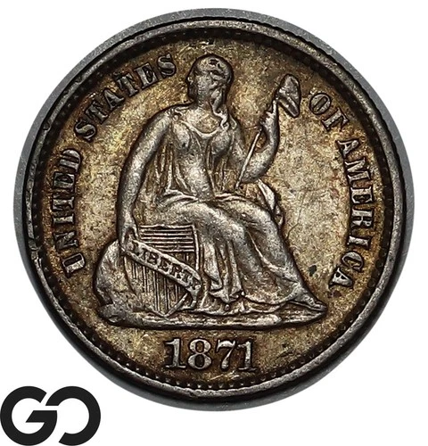 1871 Seated Liberty Half Dime, Choice Uncirculated++ Collector Type Coin