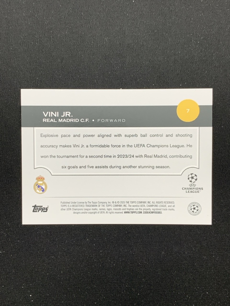 Vini Jr. 2024-25 Topps UCC Short Prints Real Madrid C.F. #7 -nu3 view 2