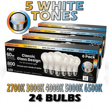 Feit Electric A19 60W LED Light Bulbs 5CCT Color Selectable Dimmable Bulk Lot 24