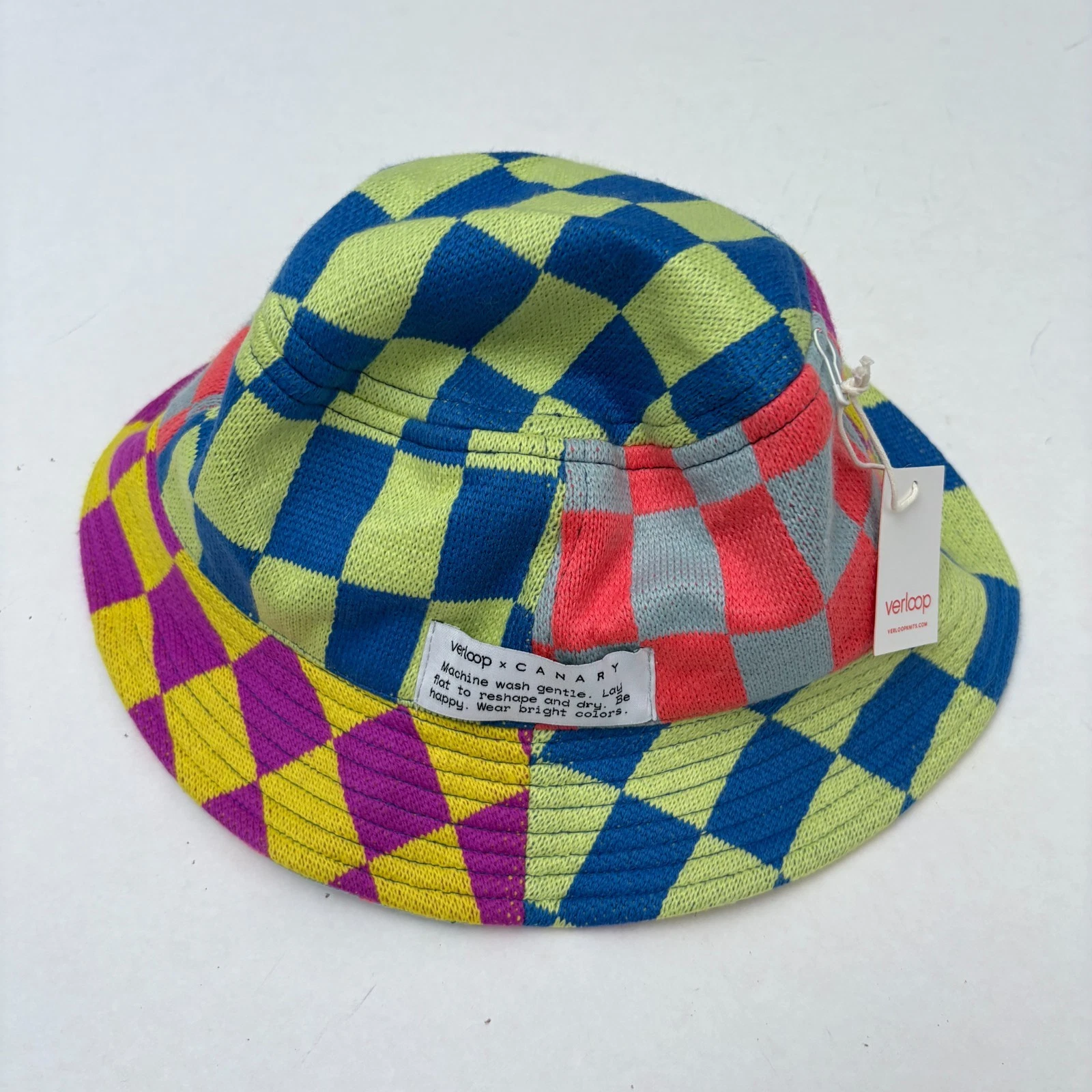VERLOOP X Canary Checkered Knit Bucket Hat Unisex Funky Fun Colorful New