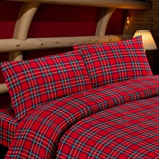 Completo Lenzuola Flanella Tartan Rosso - 100% Cotone Felpato - Caldo Invernale 