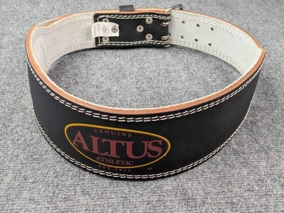 Altus Athletic Powerlifting Belt Mens XL Black Leather Double Prong Buckle Gym