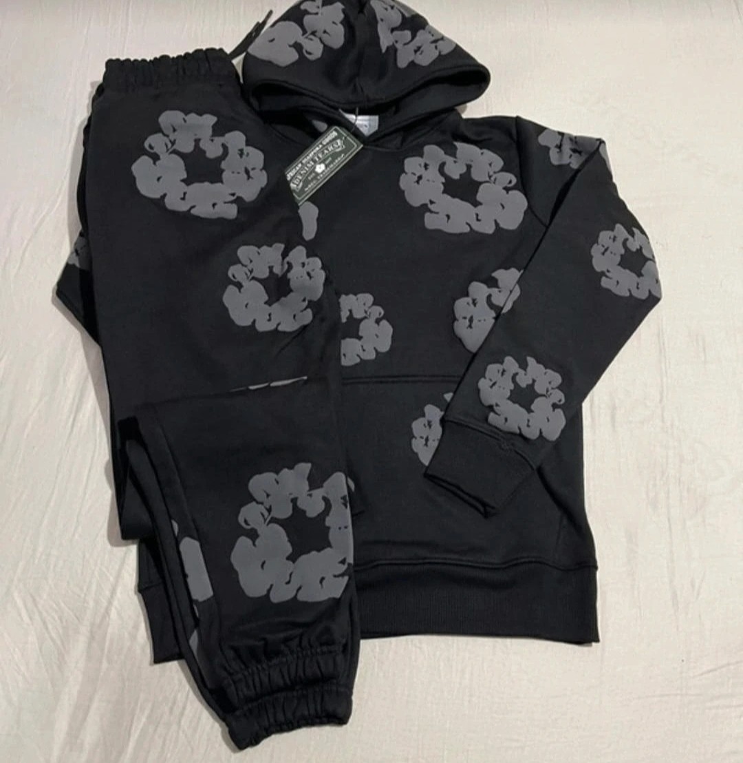 Denim Tears Black With Grey Flower Tracksuit Set - S
