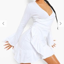 BOOHOO WRAP TIE SIDE FRILL DETAIL TEA DRESS Size 12 NWT