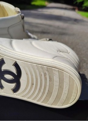Chanel White High Top Sneakers size 38 | eBay