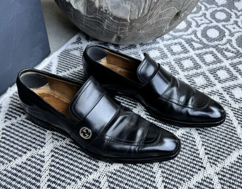 Mens Gucci Dress loafers 6.5/7.5 Style 407295 Black w/Silver Emblem - Image 3 of 4