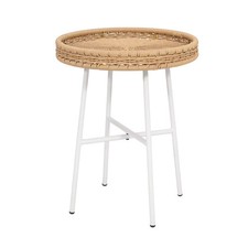 Abble Round Metal End Table Wicker Indoor Out...