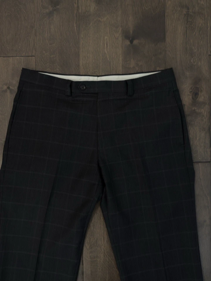 Pantalones de vestir Ralph Lauren plisados delanteros para hombre talla 34X30 gris oscuro a cuadros 100 % lana Foto 2 de 4