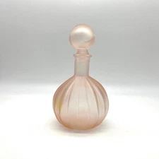 Vintage Pink Frosted Glass Perfume Bottle with Ball Stopper Fluted Design