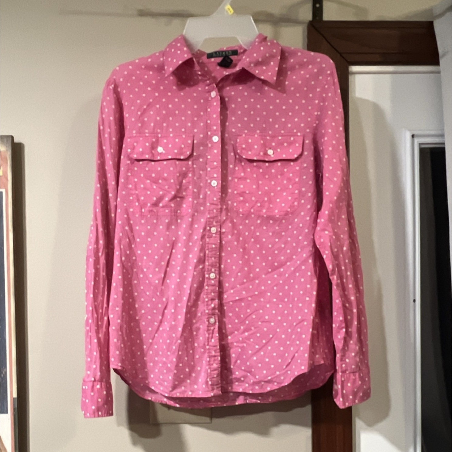 Lauren Ralph Lauren Pink Polka Dot Button-Up Collared Long Sleeve Shirt M