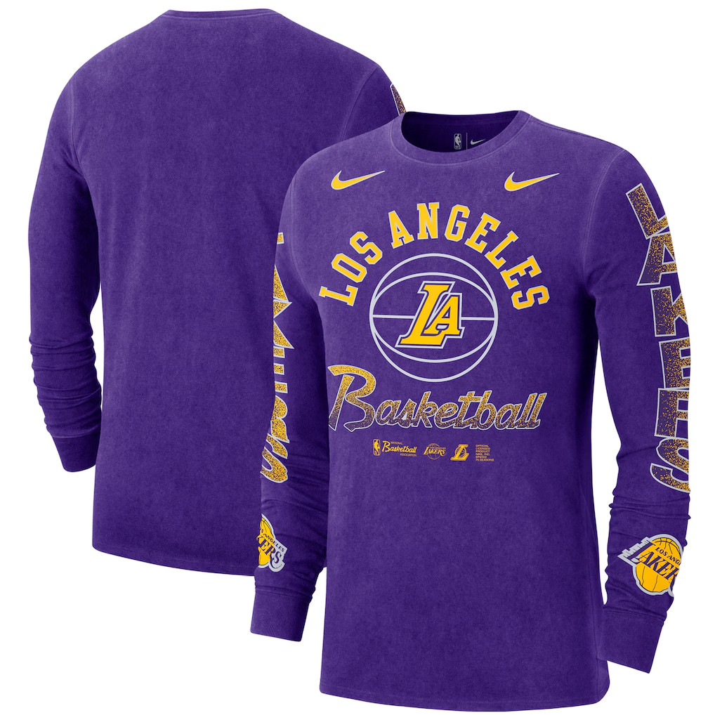 Camiseta Los Angeles Lakers LS Nike NBA Para Hombre Púrpura Retro Top - Nueva