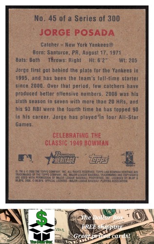 2006 Bowman Heritage #45 Jorge Posada - New York Yankees - Picture 2 of 2