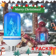 4X Halloween Decor Upgraded LED Flame Light Bulbs 4 Modes Fire Flame Bulb Blue