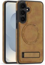 Samsung Galaxy S25 FE Case PU Leather Magnetic Cover Stand Funda Rugged Brown