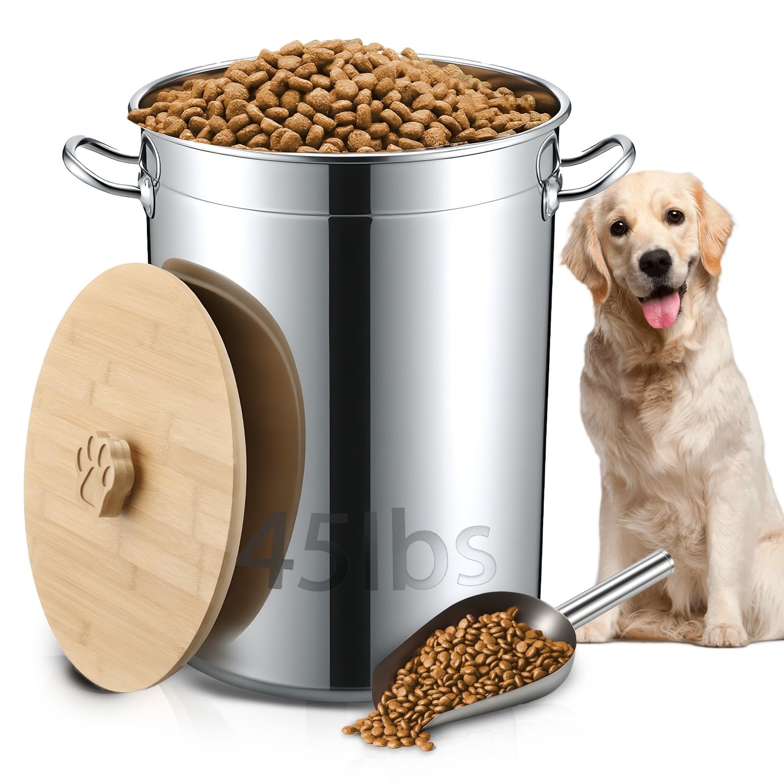 Storage Container For Dog With Airtight Bamboo Li...