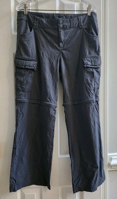 Prana Convertible Zip Off Roll-Up Legs Hiking Pants Gray Nylon Stretch Womens 12