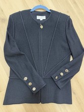 ST JOHN COLLECTION NOVELTY KNIT BLACK UNIQUE SKIRT SUIT SZ 8/10