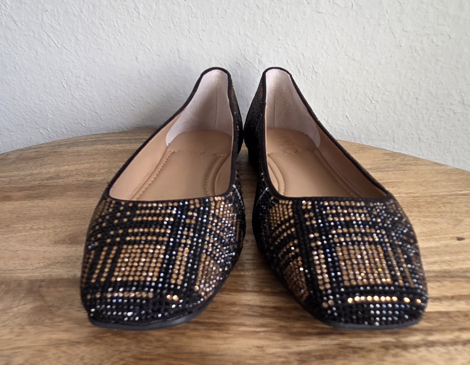 Inc International Concepts Womens Black & Gold Rhinestone Flats Sz 6.5 Juney New