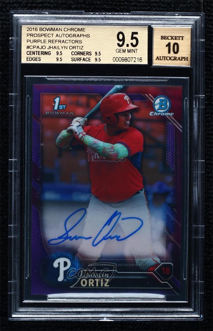 2016 Bowman Chrome Prospect Purple Refractor /250 Jhailyn Ortiz BGS 9.5 Auto 5j0