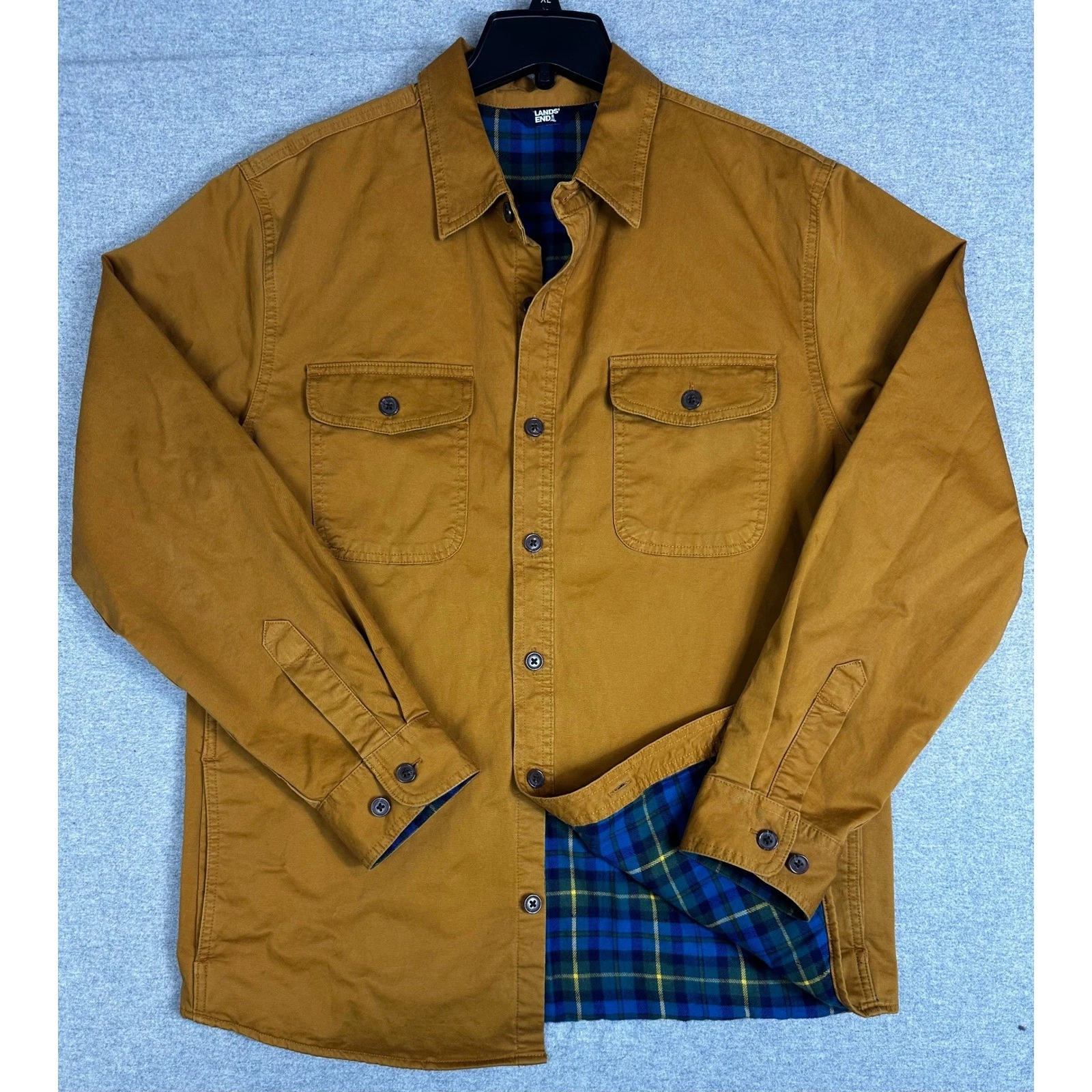 Lands End Shirt Jacket Mens M Brown Flannel Blacket Lined Canvas Shacket - product detail image 1