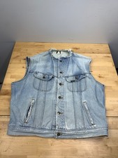 Vintage Lee Denim Vest Mens L Blue Light Wash Harley Davidson 80s Distress 12308