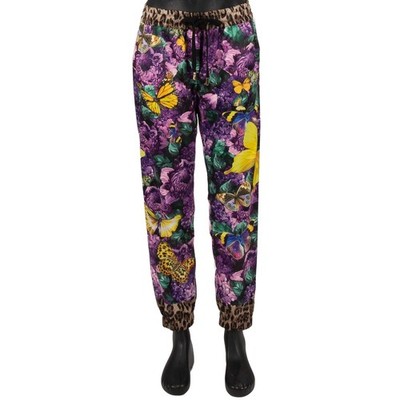 DOLCE & GABBANA x DJ Khaled Satin Jogger Hose Schmetterling Leopard Lila 52 L