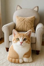 Cat-Shaped Pillow, Custom Nursery Decor, Playful Sofa Pillow, Kitten Plush