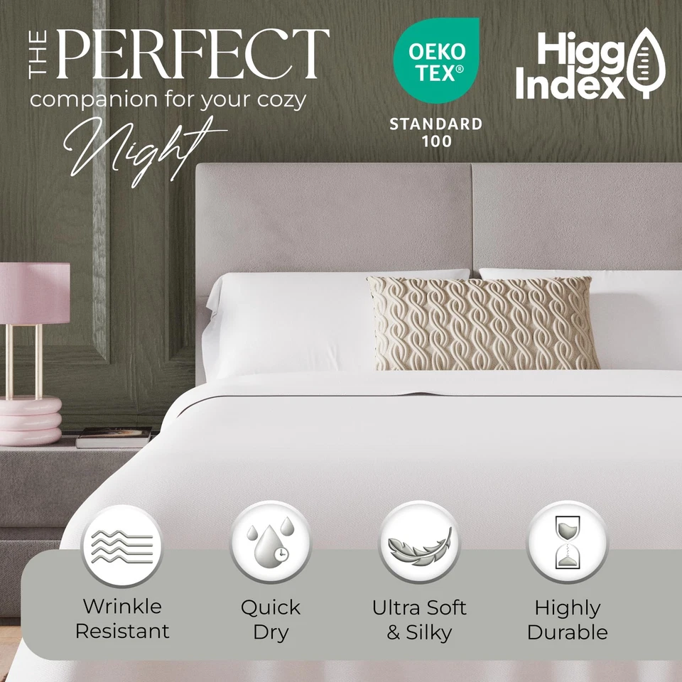 Juego de sábanas completas de 600 hilos blanco ártico, 4 piezas tejido satén rico en algodón Foto 3 de 4