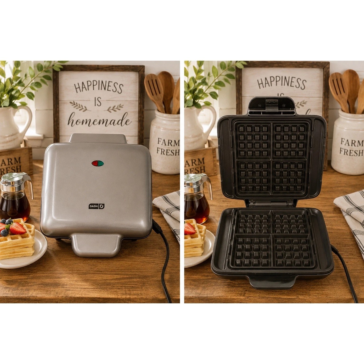 Dash No-Drip Belgian Waffle Maker Graphite DNMWM400GT 4 Slice 1200W Non-Stick