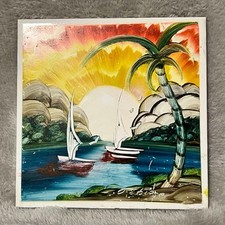 Ceramic Tile Sunset Palm Tree Decorative Wall Art 6x6 Backsplash Gift Art Decor