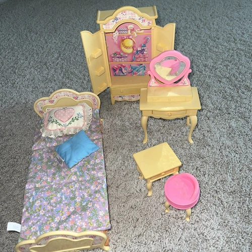 Vintage Mattel Barbie Bedroom Pretty Wardrobe Bed Nightstand Vanity Stool
