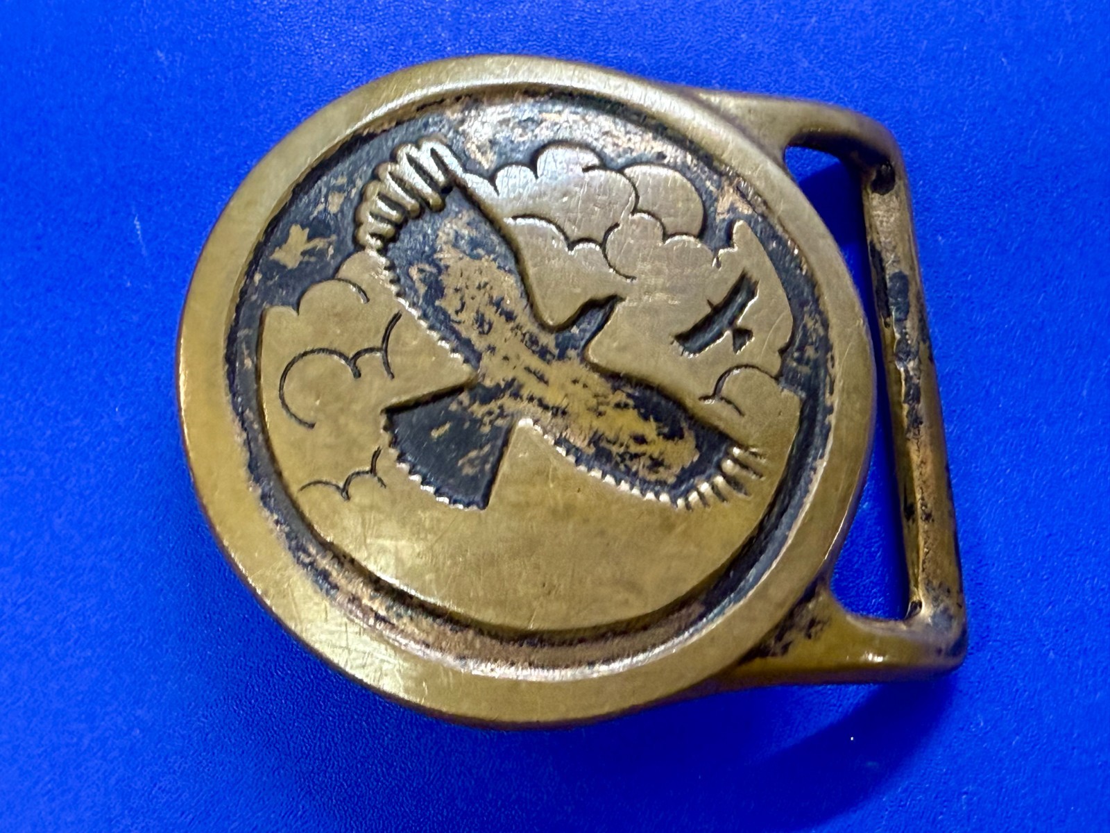 Valleau Studio Tech Ether Flying Eagle's Solid Brass 70's Round Belt Buckle 