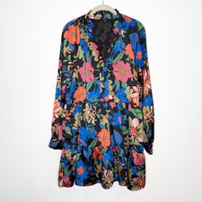 Fate Floral Tiered Mini Dress Black Blue Pink Boho Long Sleeve Women's S