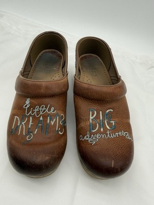 Dansko Little Dreams Big Adventures Brown Leather Clog Size 37 U.S 6/6.5