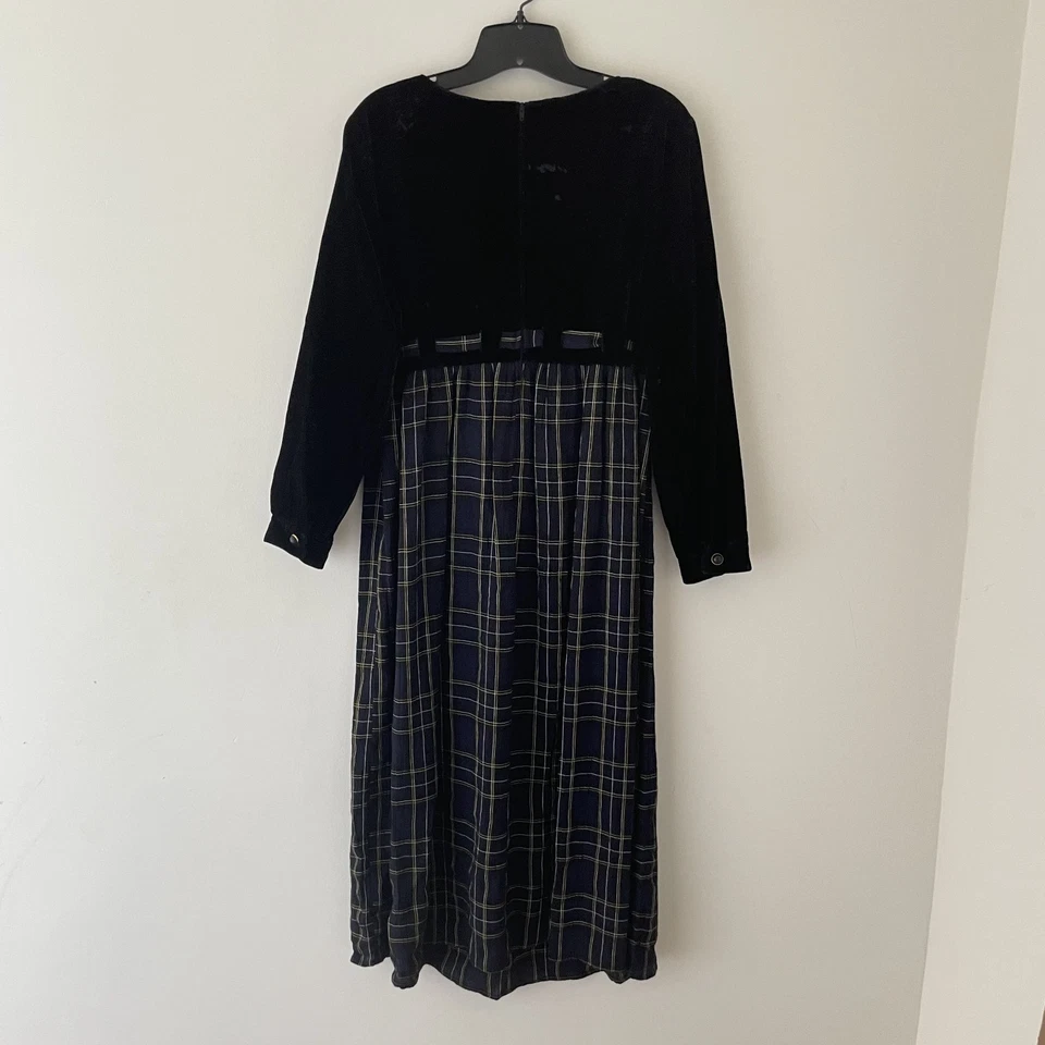 Vestido Midi Vintage Años 90 Terciopelo Cuadros Grunge Oscuro Academia Vacaciones M Pequeño Foto 3 de 4