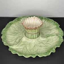 Vintage Fitz and Floyd Asparagus Chip Dip Platter Tray 1985 Majolica Style Dish