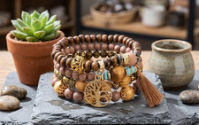 4 PC Handmade Bohemian Beaded Stackable Stretch Bracelet Set New Free Ship B1301