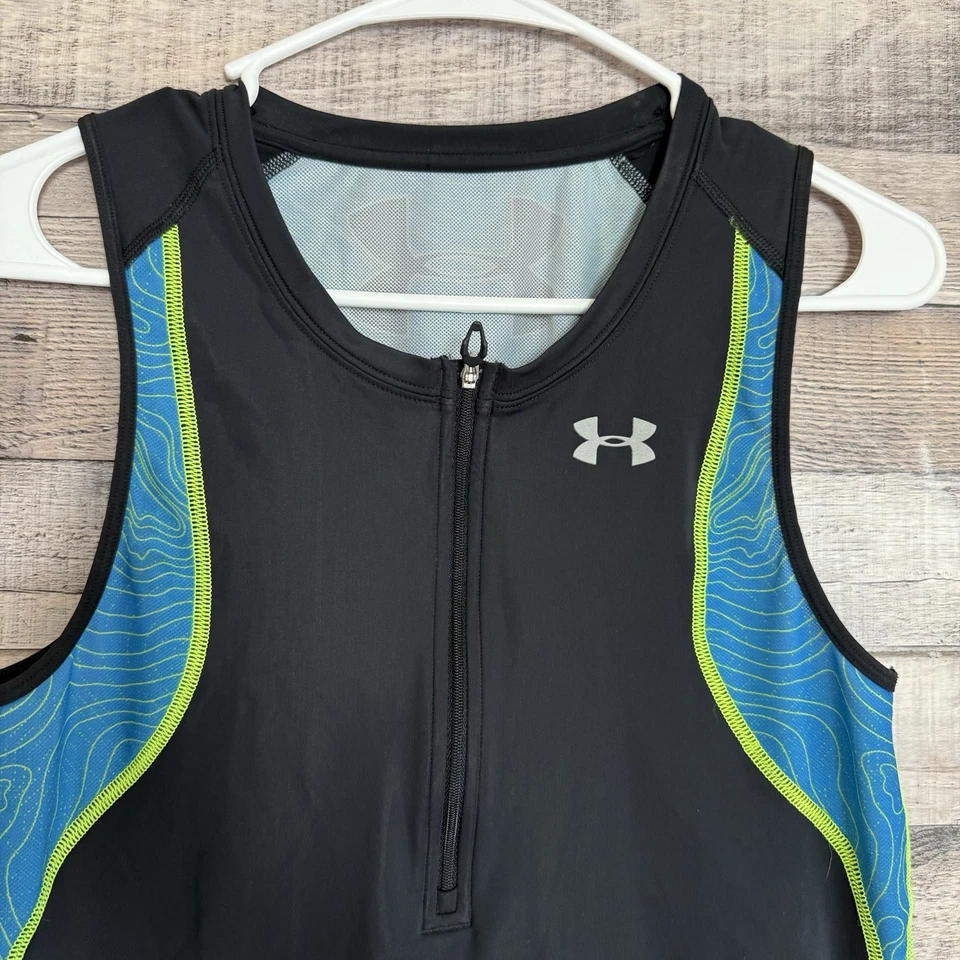 Camiseta deportiva de ciclismo Under Armour cuarto cremallera maratón bolsillos traseros grande Foto 3 de 4